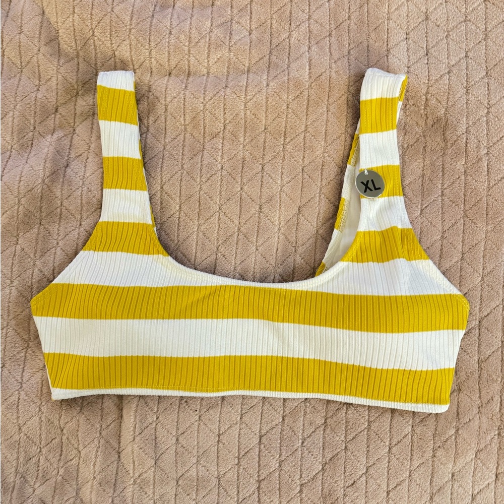 Yellow and White Striped Bikini Top